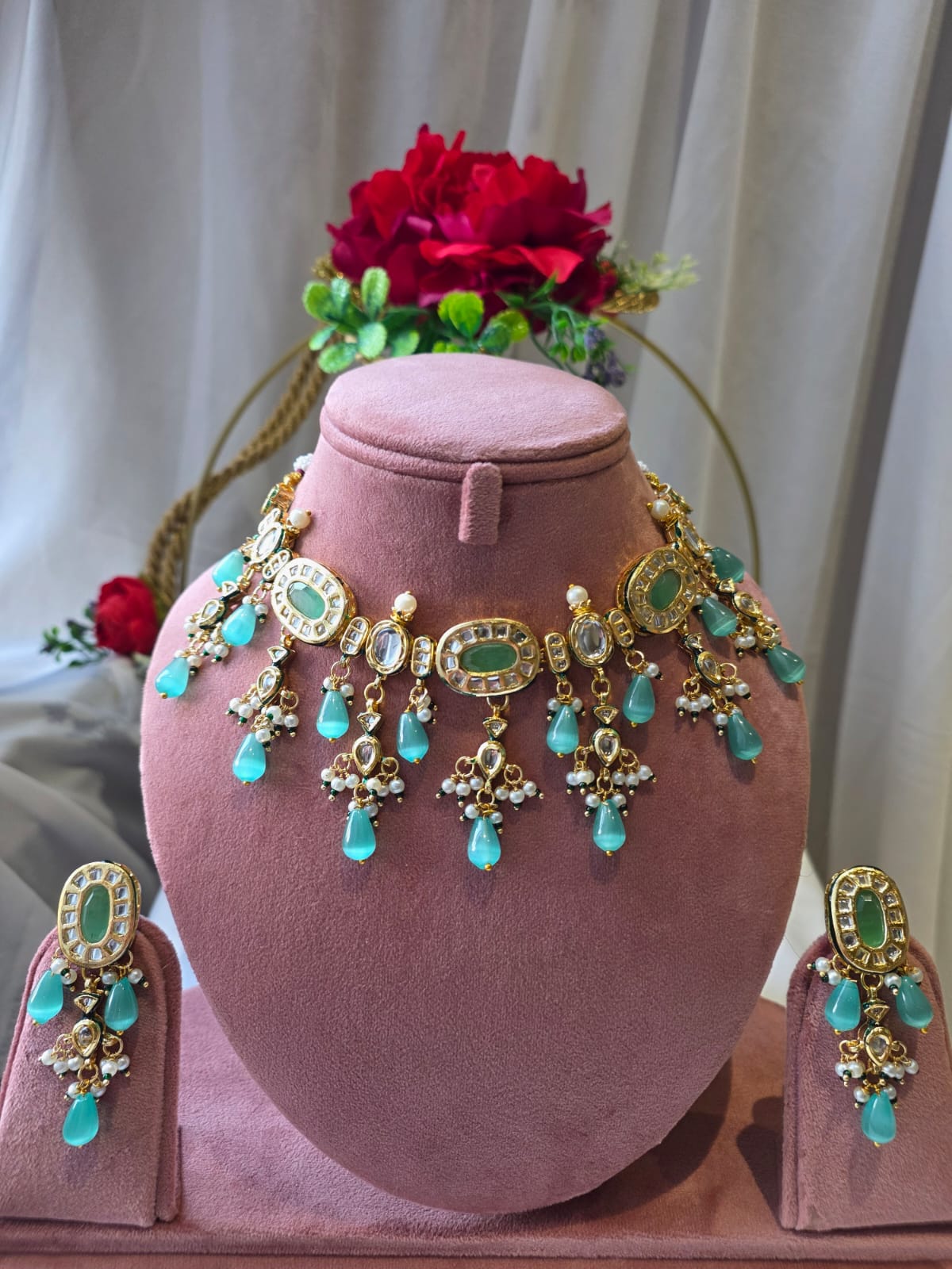 Suraya Mint Meenakari Necklace Set