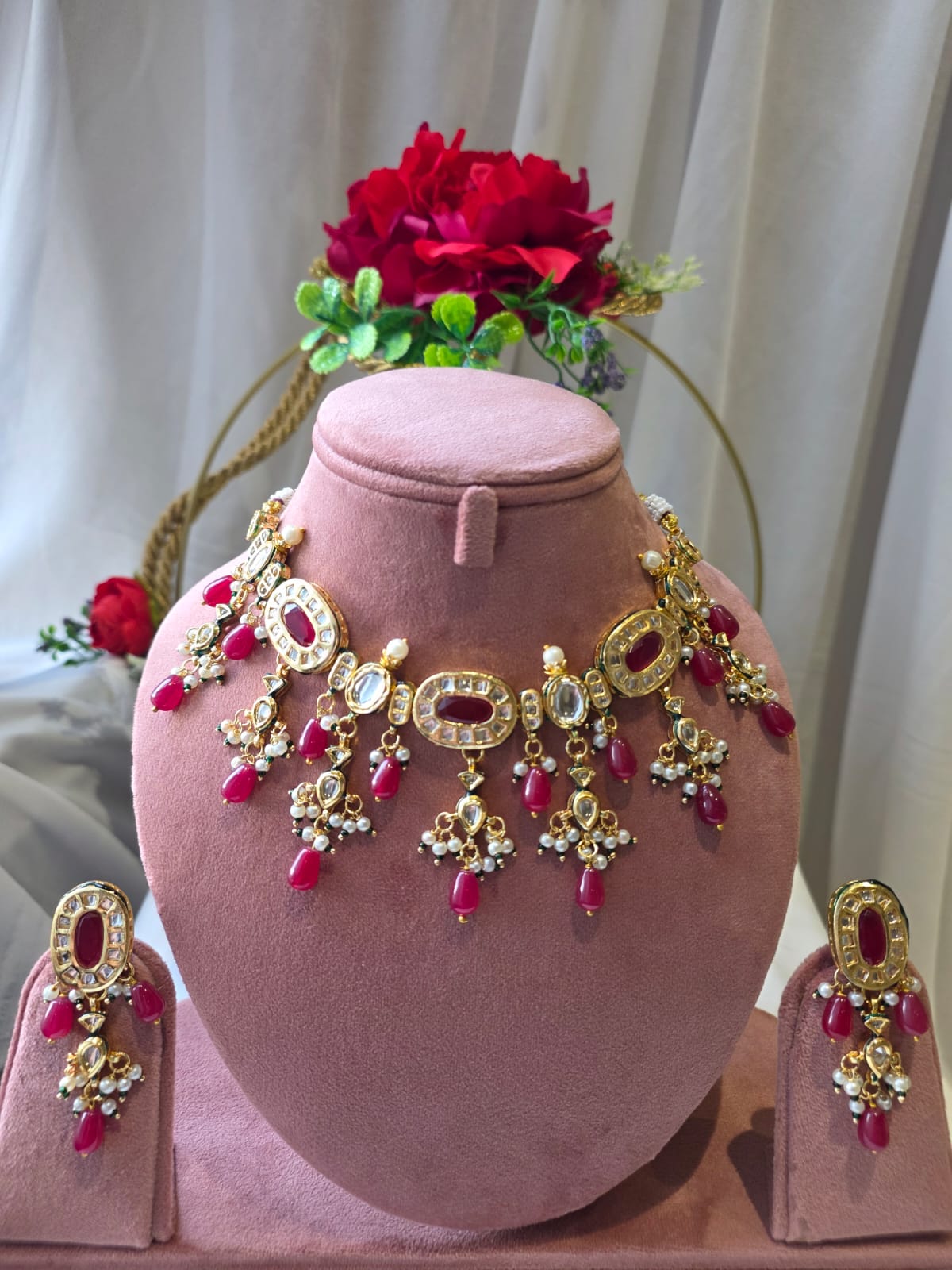 Suraya Ruby Red Meenakari Necklace Set