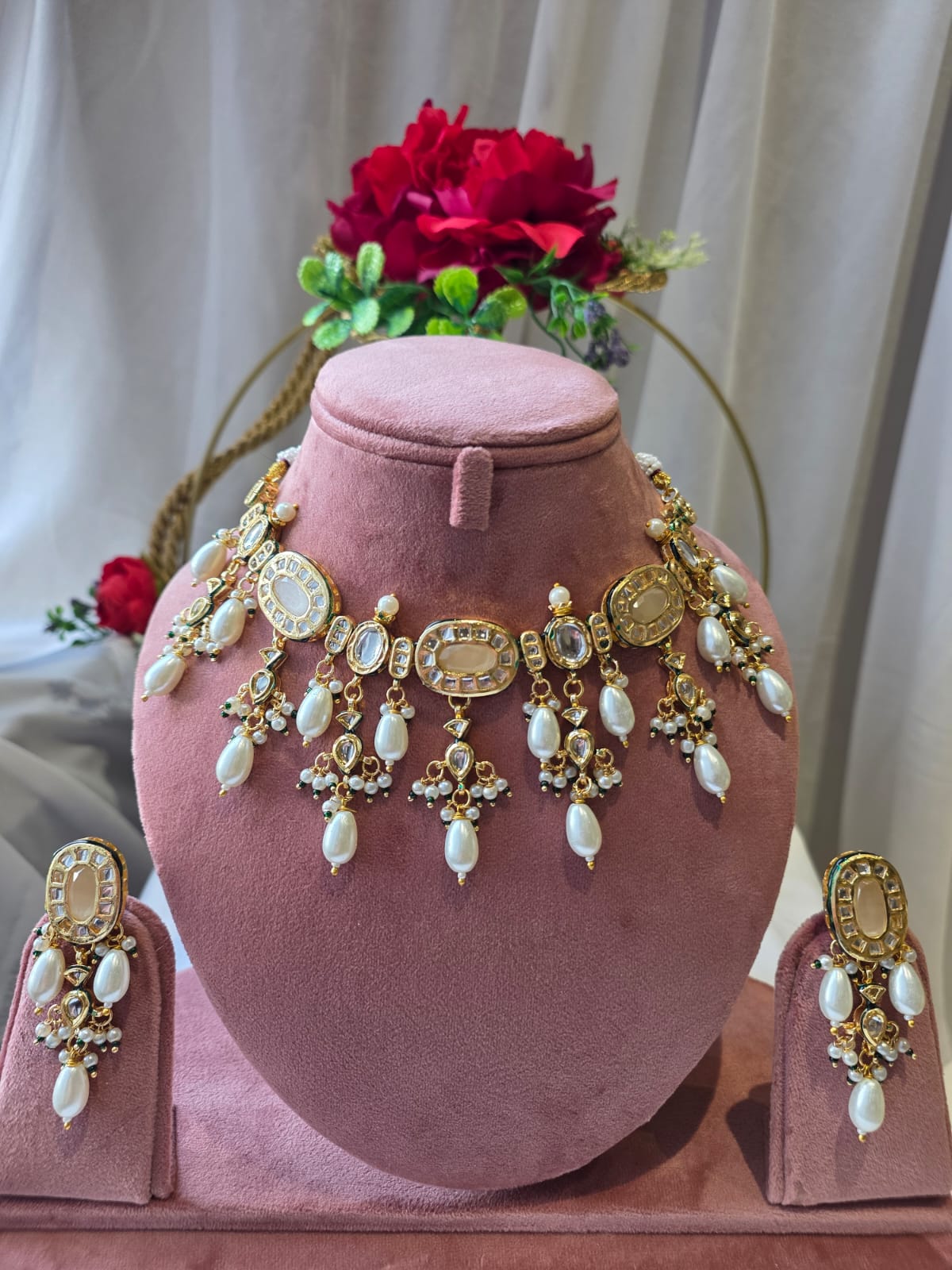 Suraya Pearl White Meenakari Necklace Set