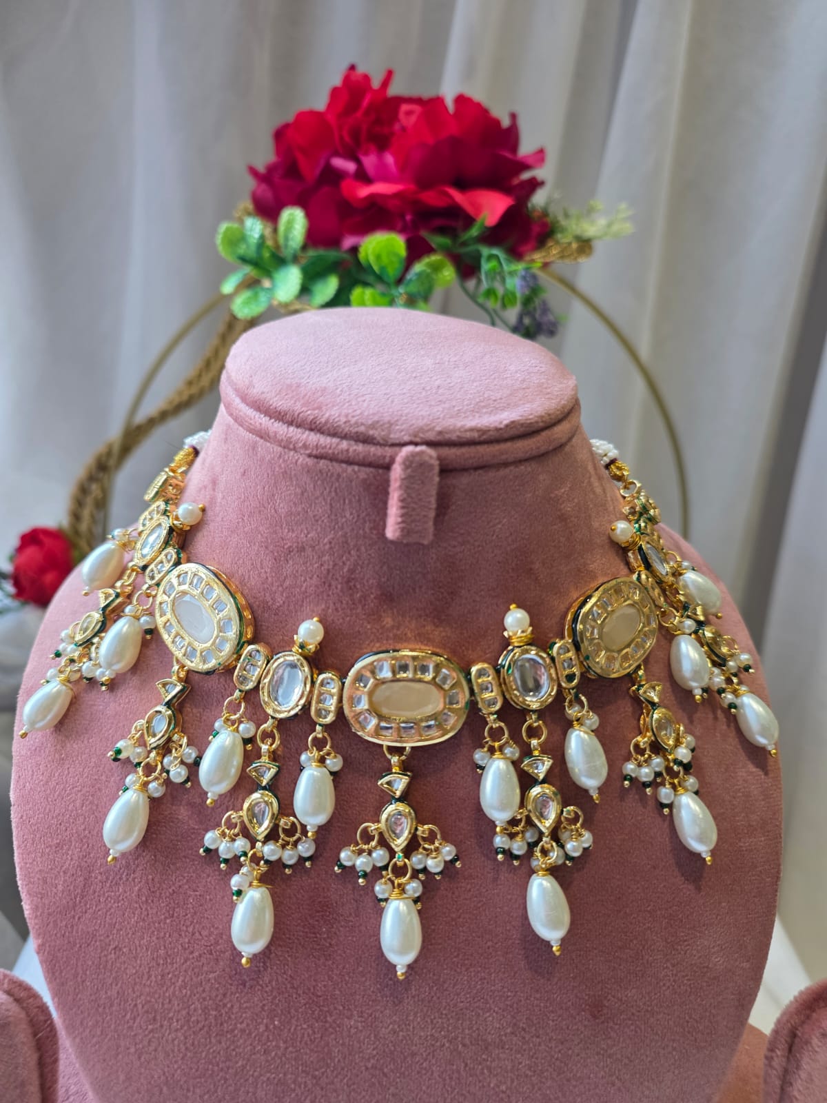 Suraya Pearl White Meenakari Necklace Set