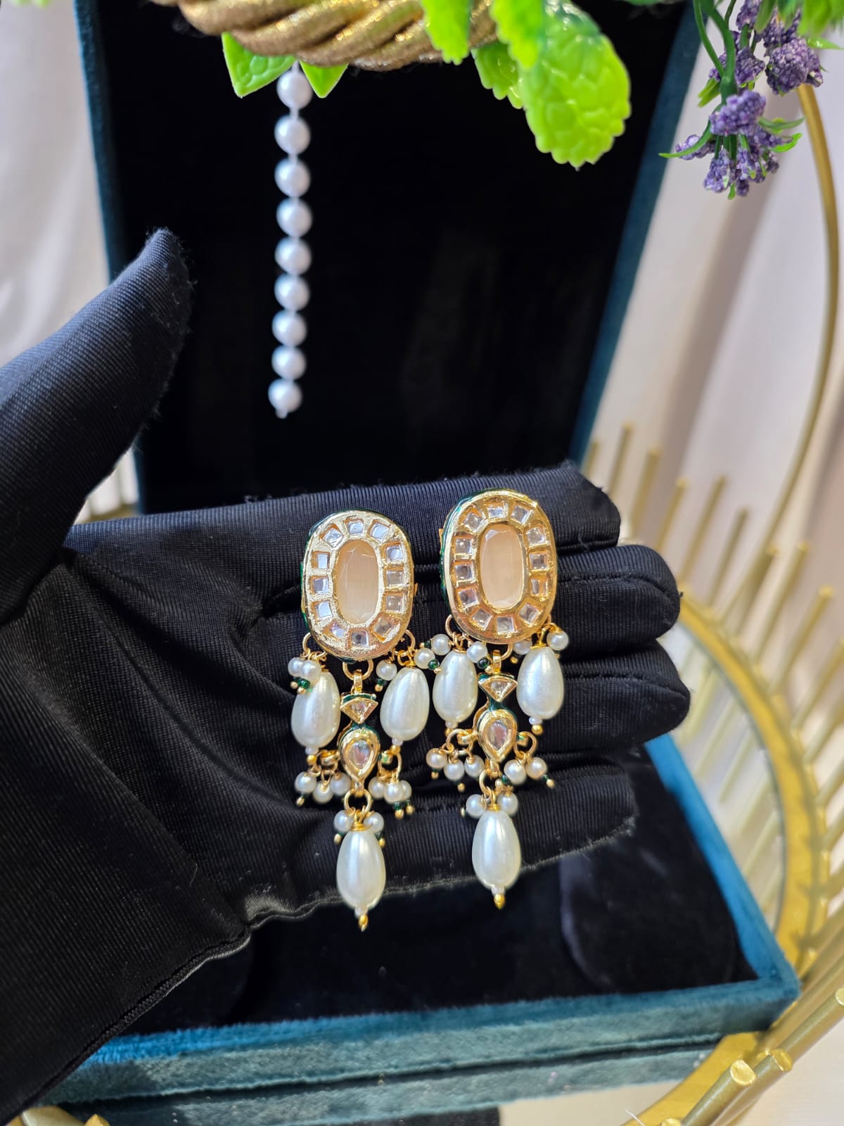 Suraya Pearl White Meenakari Necklace Set