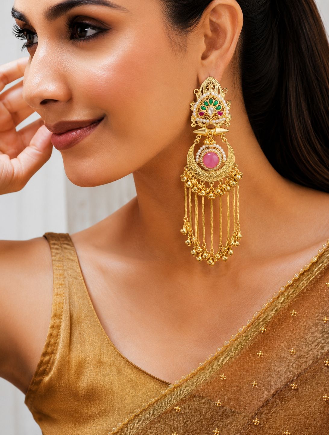 Noorvaaz  Pink Long Chandbalis
