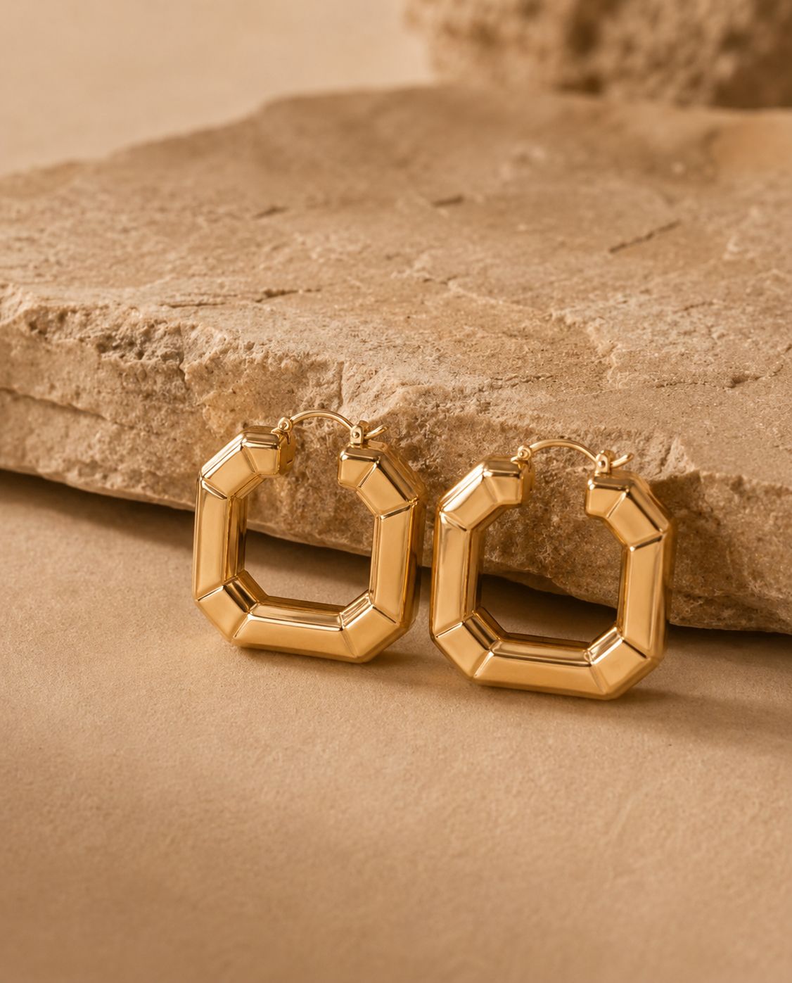 Sculpted Geometric Chunky Golden  Hoops