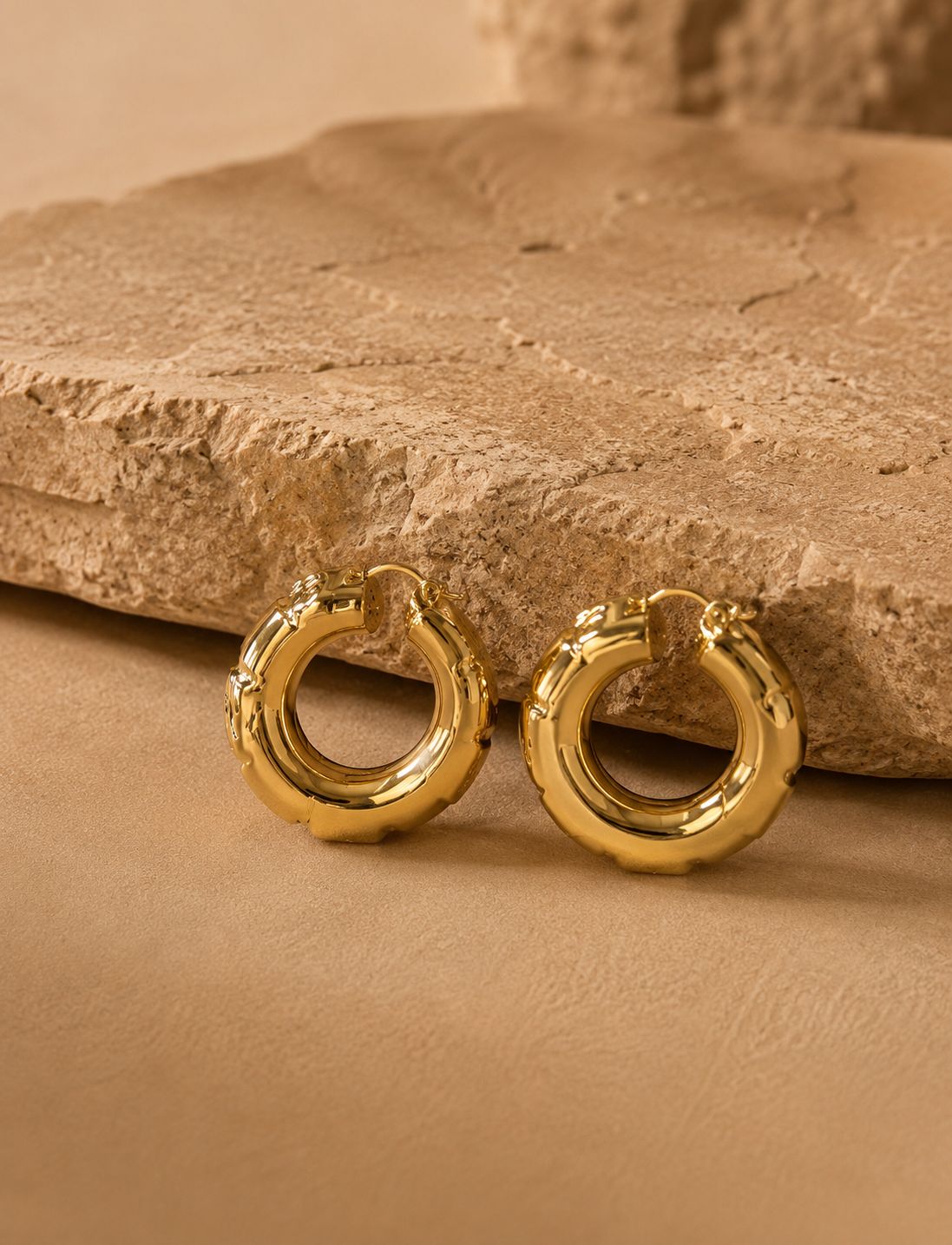 Sculpted Ribbed Chunky Golden  Hoops
