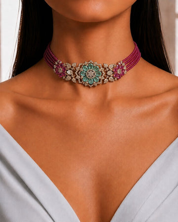Aurora Luxe Floral Diamond Choker Set
