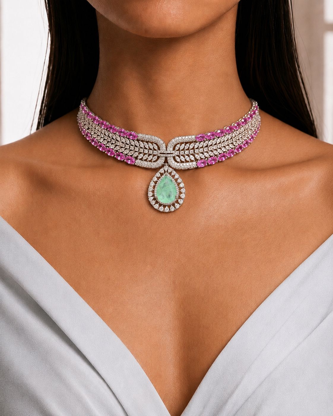 Wisteria Floral Diamond Necklace Set