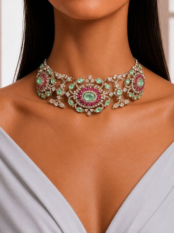Iris Floral Diamond Choker Set