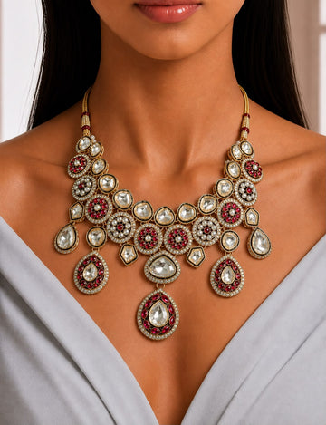 Ruby Polki Boulder Necklace Set