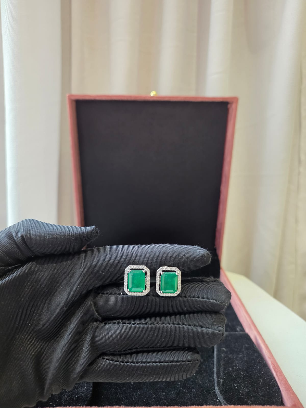 Emerald Halo Stud Earrings