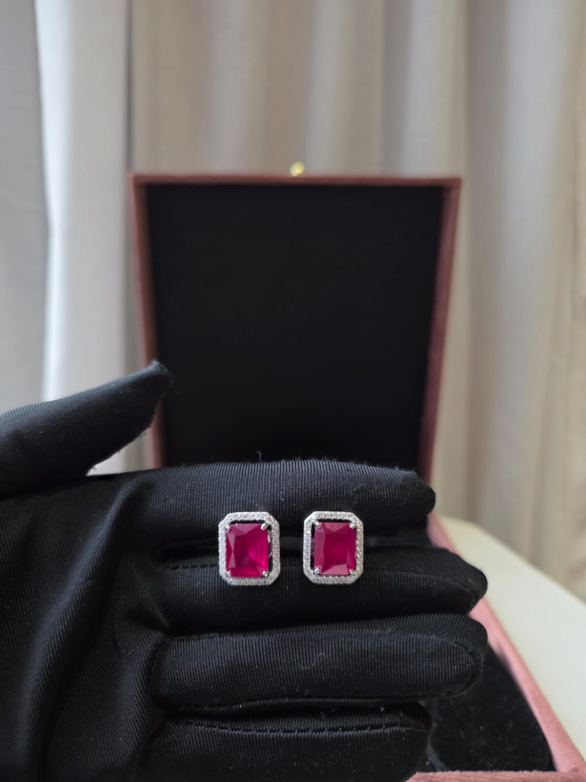 Ruby Halo Stud Earrings