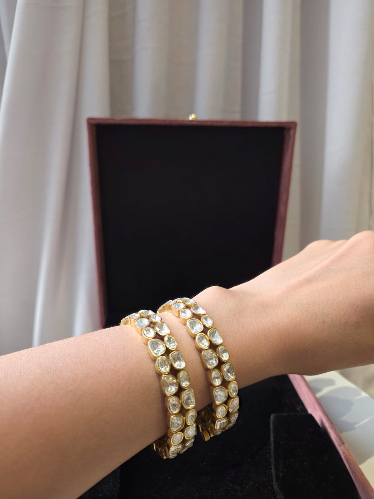 Classic Double Liners Polki Openable Bangles