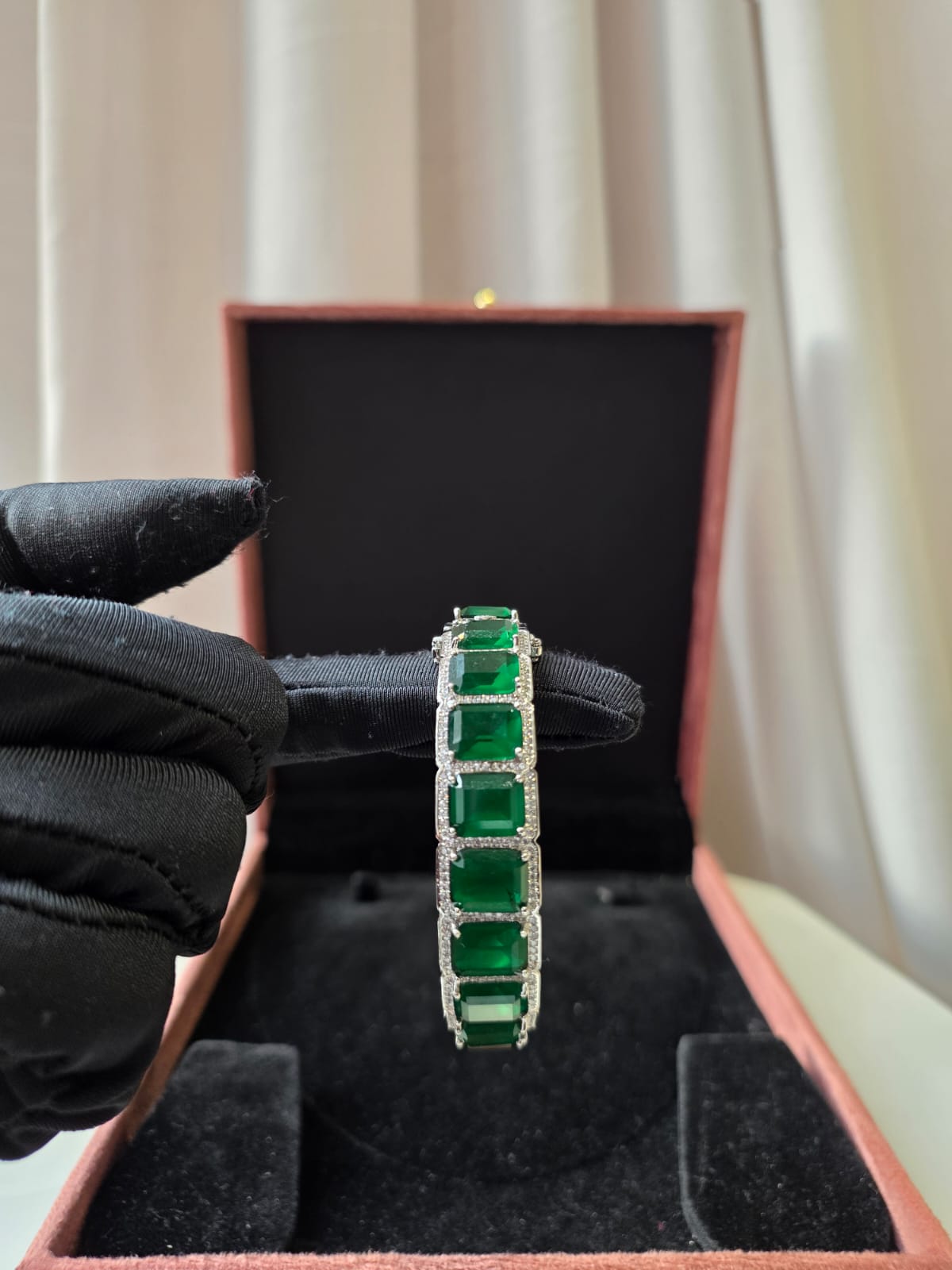 Emerald Tennis Looped Luxe Openable Bangles