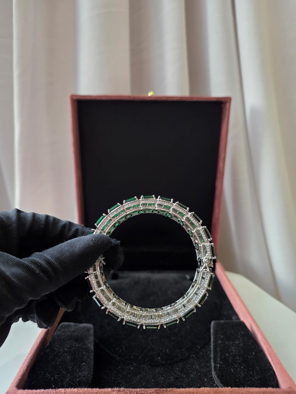 Emerald Tennis Looped Luxe Openable Bangles