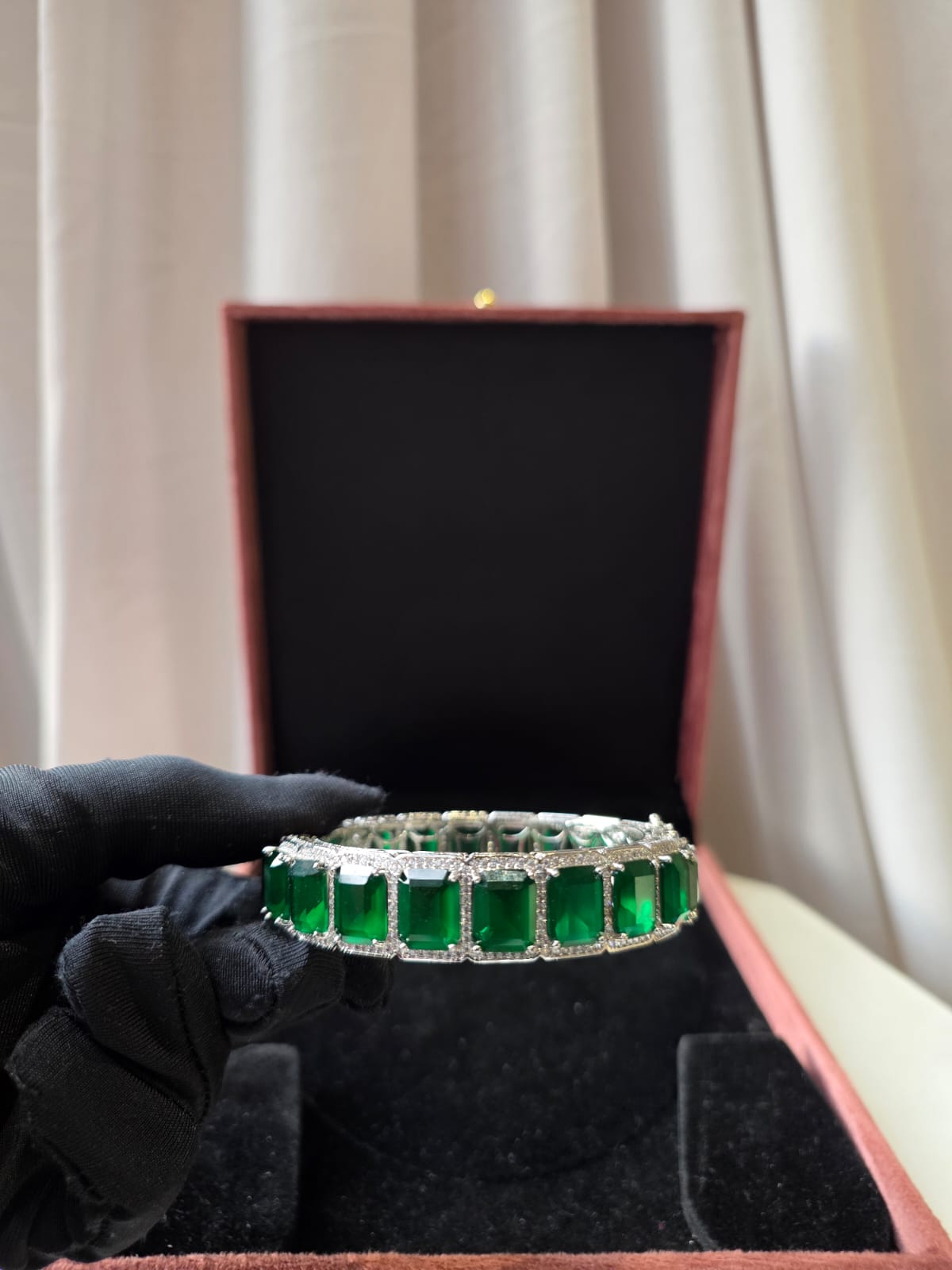 Emerald Tennis Looped Luxe Openable Bangles