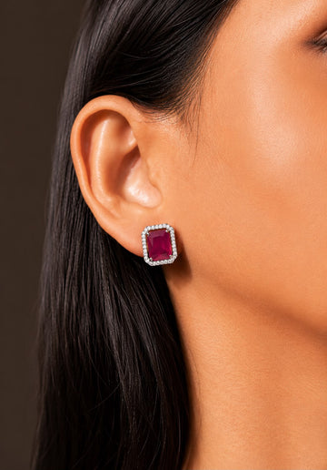 Ruby Halo Stud Earrings