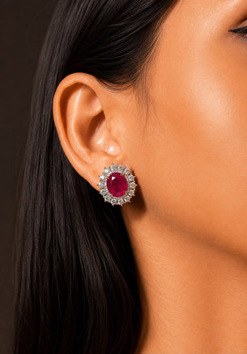 Ruby Oval Diamond Stud Earrings