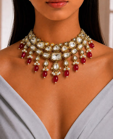 Royal Ruby Kundan Drop Necklace Set