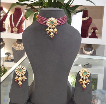Regal Luxe Ruby Beaded Choker Set