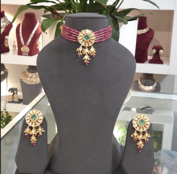 Regal Luxe Ruby Beaded Choker Set
