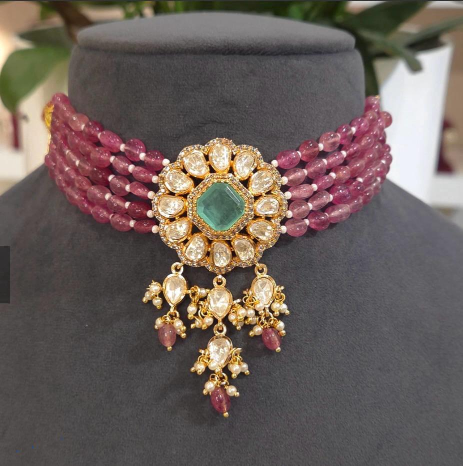 Regal Luxe Ruby Beaded Choker Set