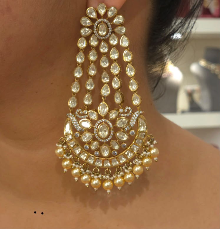 Luxe Pearl Polki Chandbali Earrings