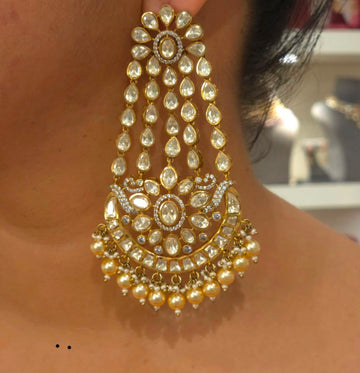 Luxe Pearl Polki Chandbali Earrings
