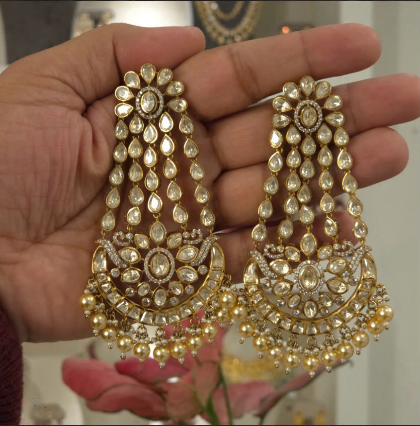 Luxe Pearl Polki Chandbali Earrings