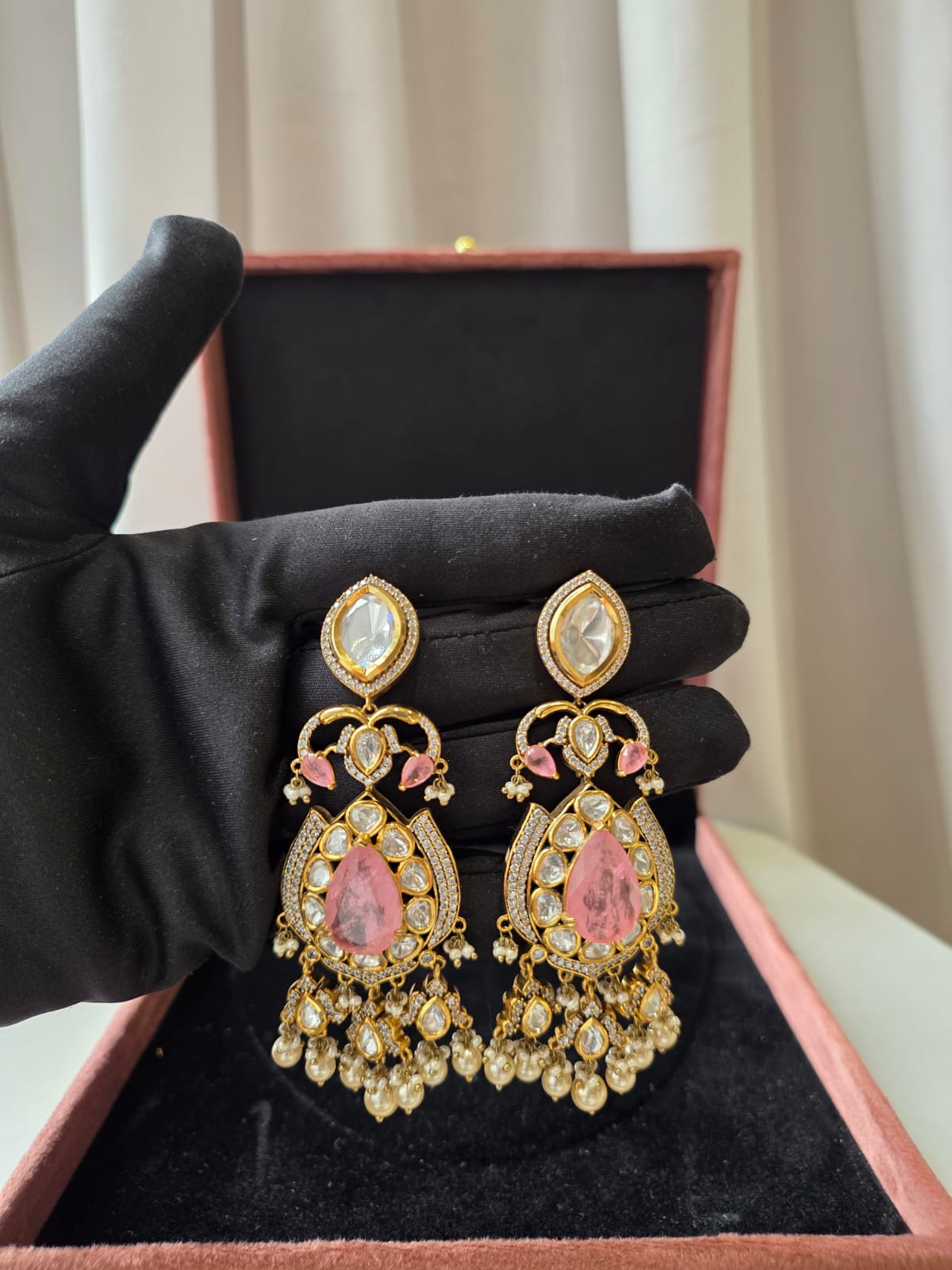 Pink Noor Polki Earrings
