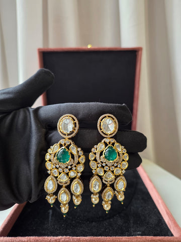 Emerald Ripple Drop Polki Earrings