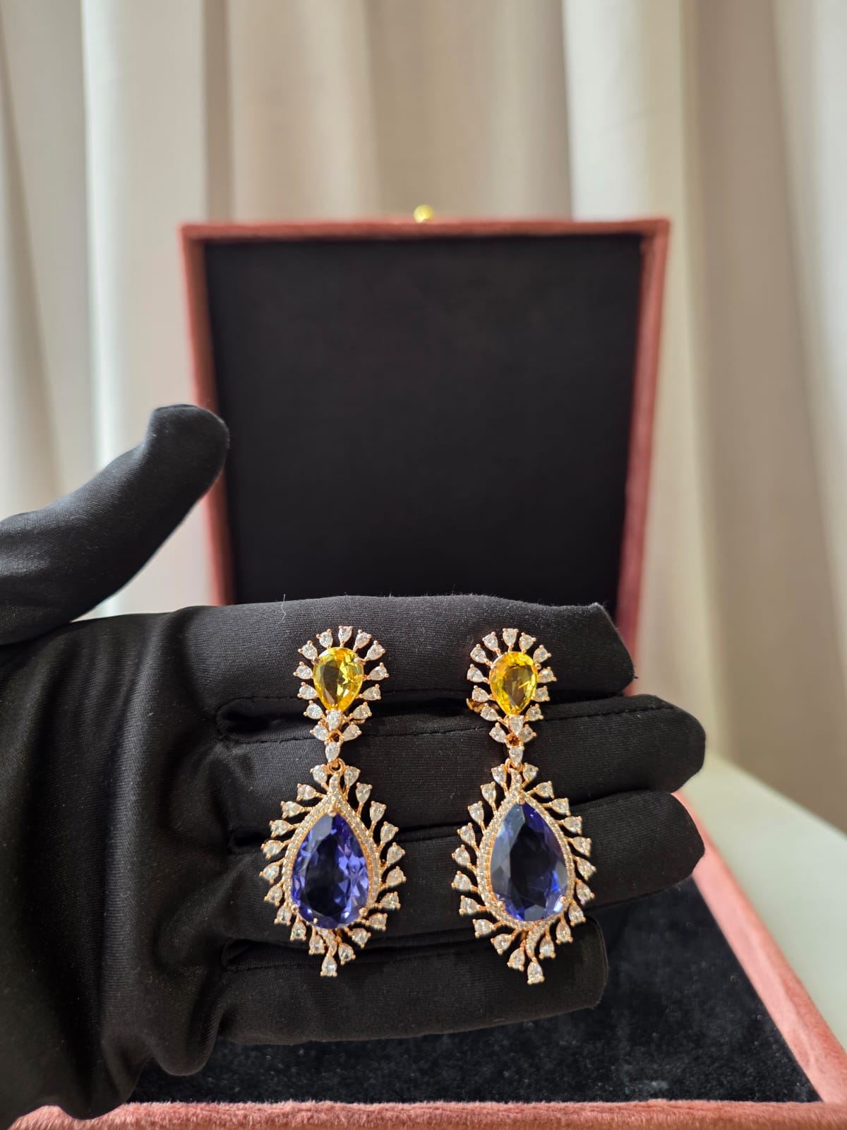 Sapphire Citrine Halo Drop Earrings