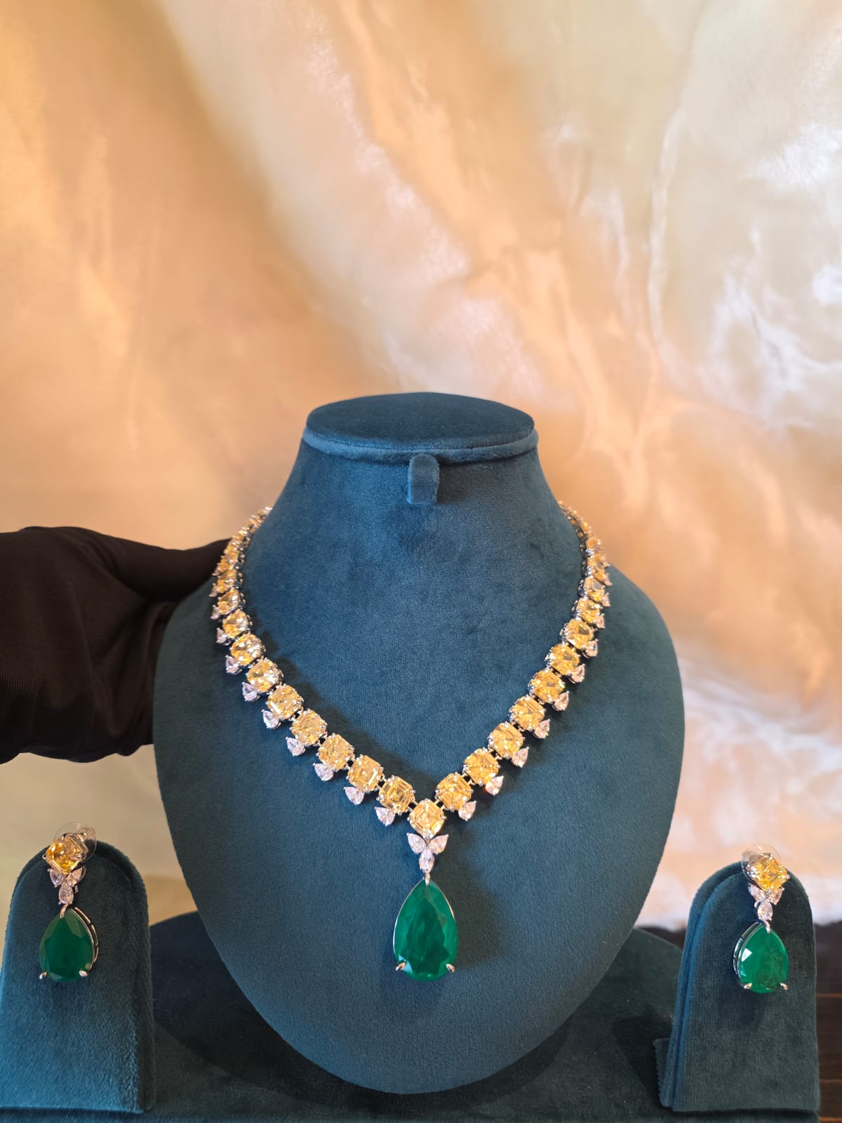 Citrine Drop Tennis Statement Necklace Set