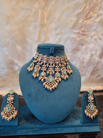 Mint Pearl Cascade Choker Set