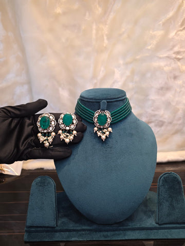 Green Beaded Doublet Choker Set