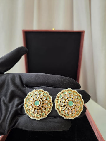 Mint Kundan Stud Earrings