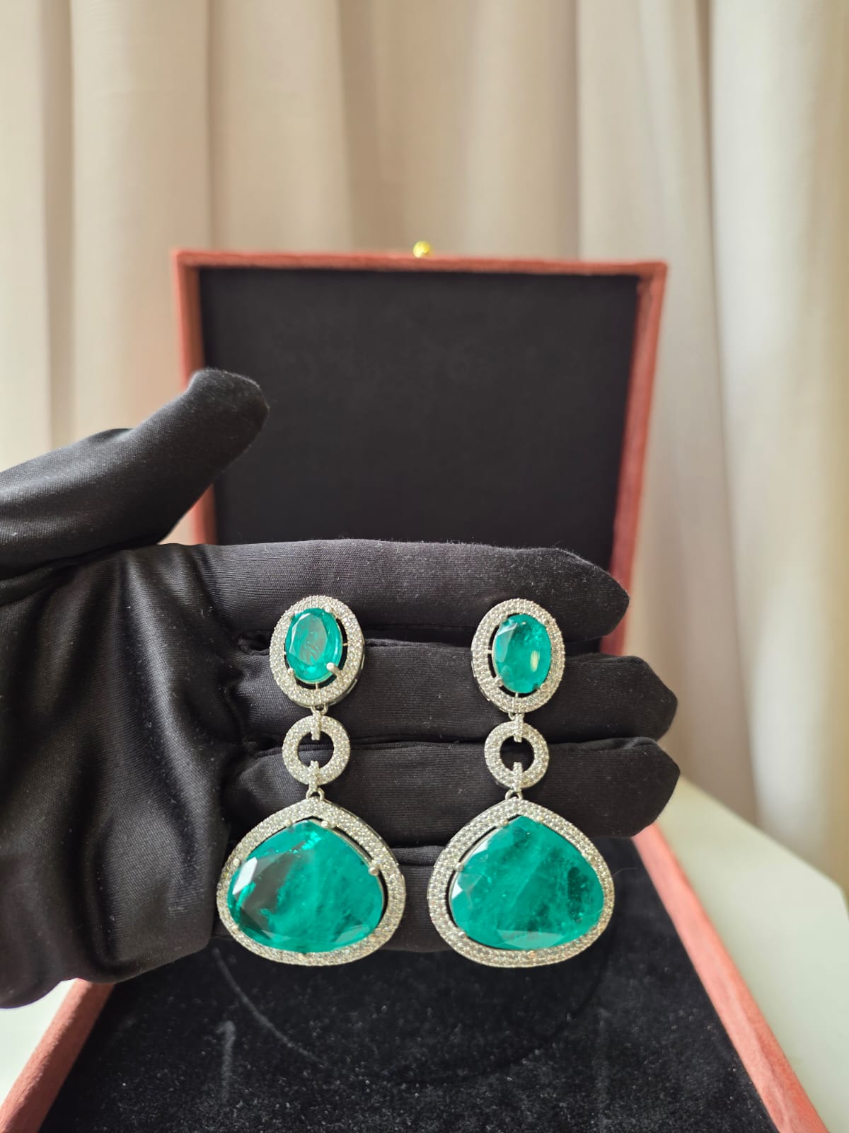 Emerald Halo Statement Drop Earrings