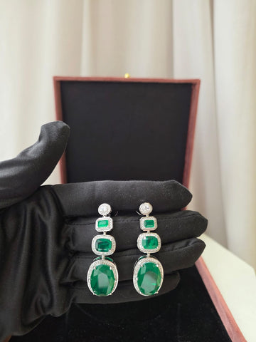 Emerald Triple Drop Statement Earrings