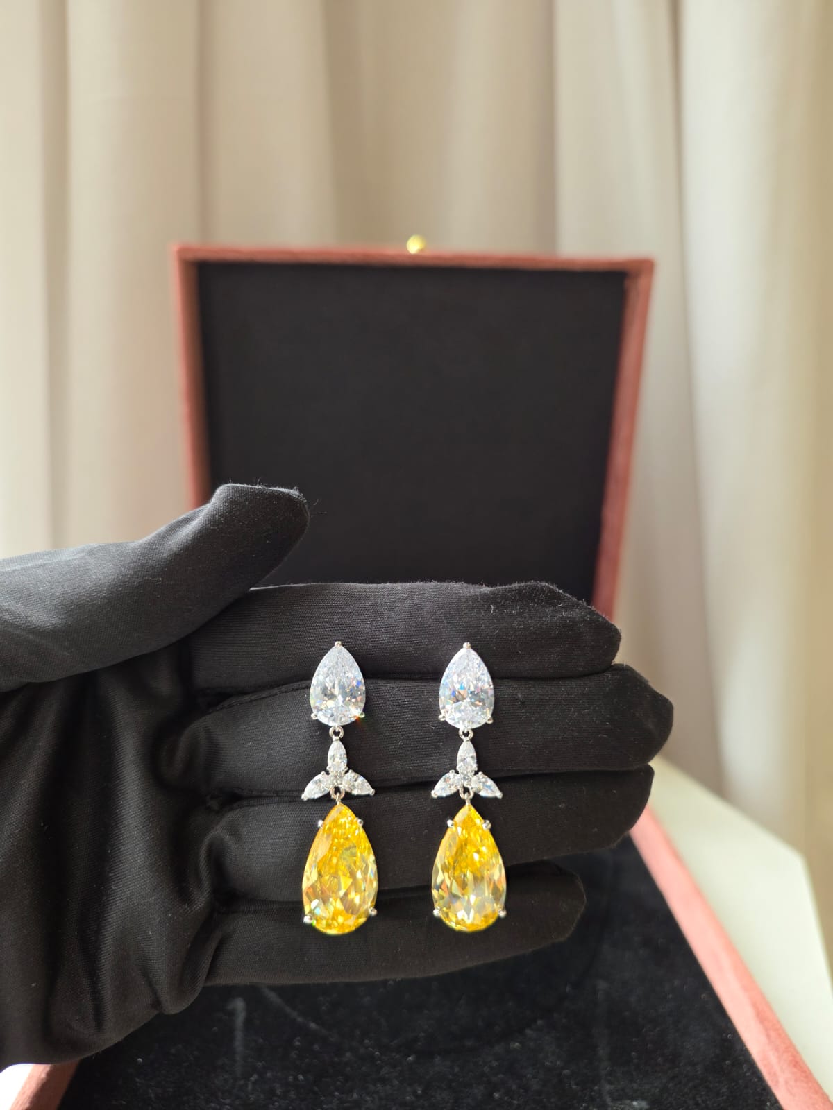 Citrine Teardrop Crystal Drop Earrings