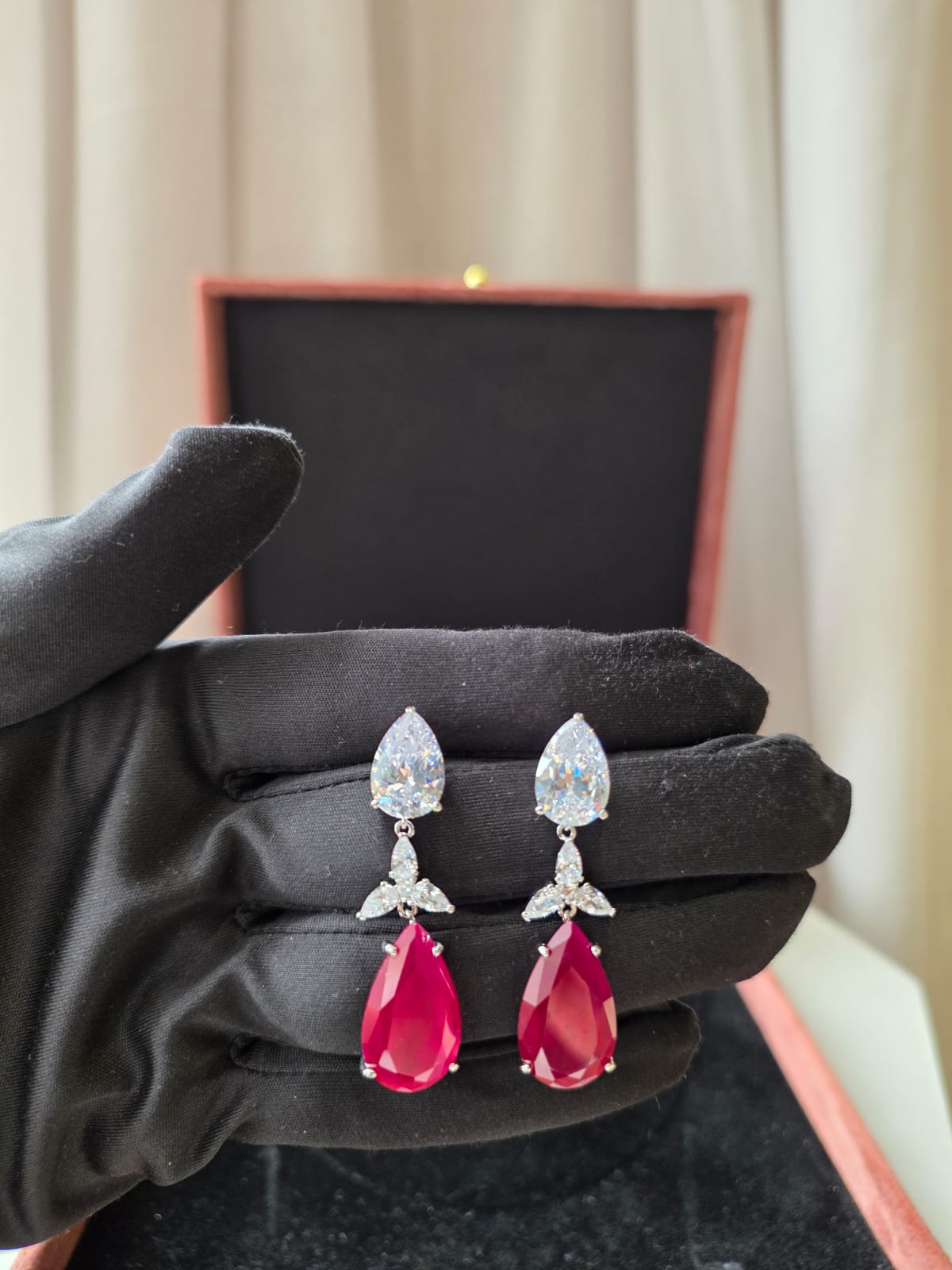 Ruby Teardrop Crystal Drop Earrings