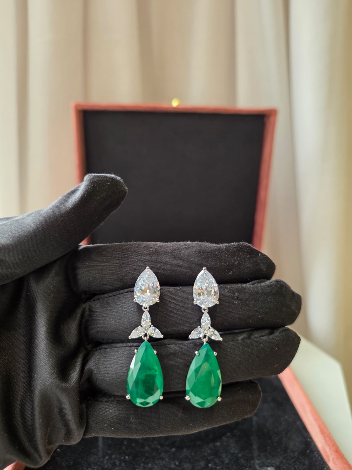 Emerald Teardrop Crystal Drop Earrings