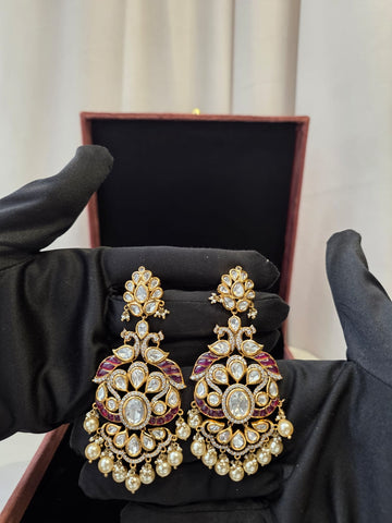 Regal Kundan Peacock Pearl Chandbali Earrings