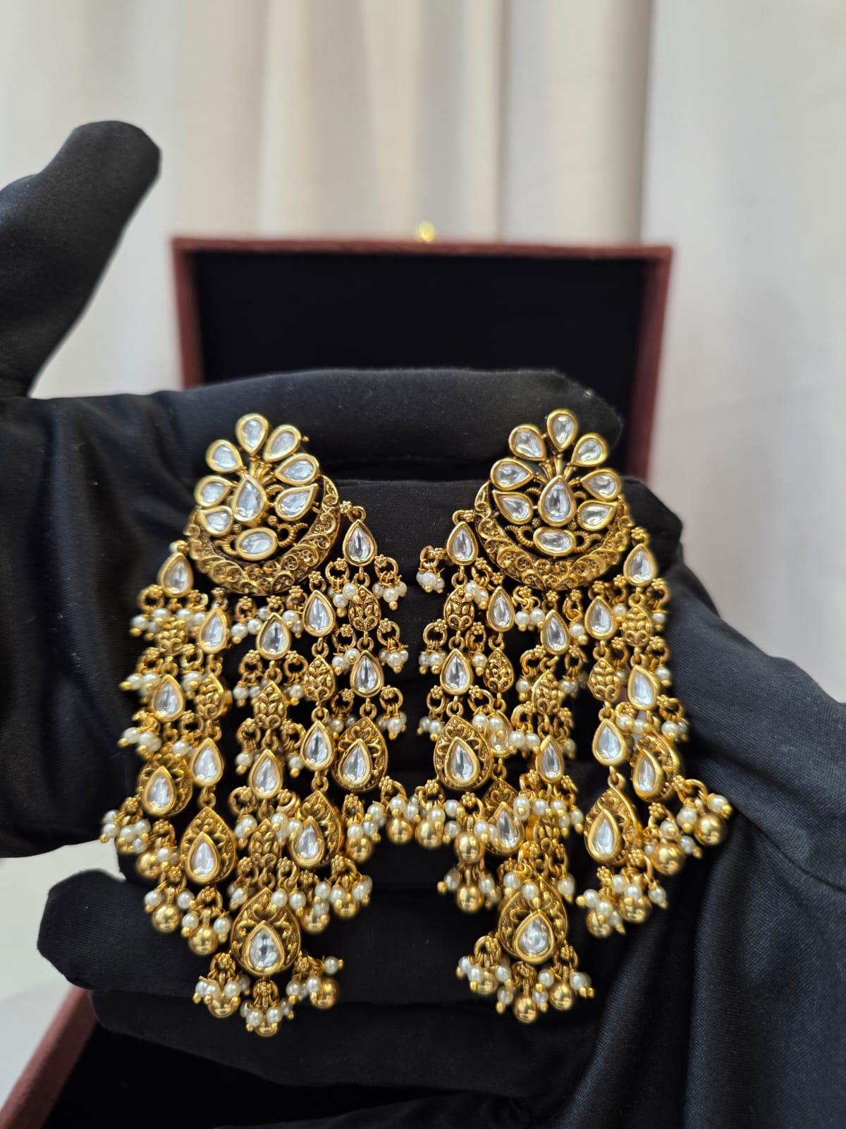 Flowy Kundan Pearl Cascade Earrings