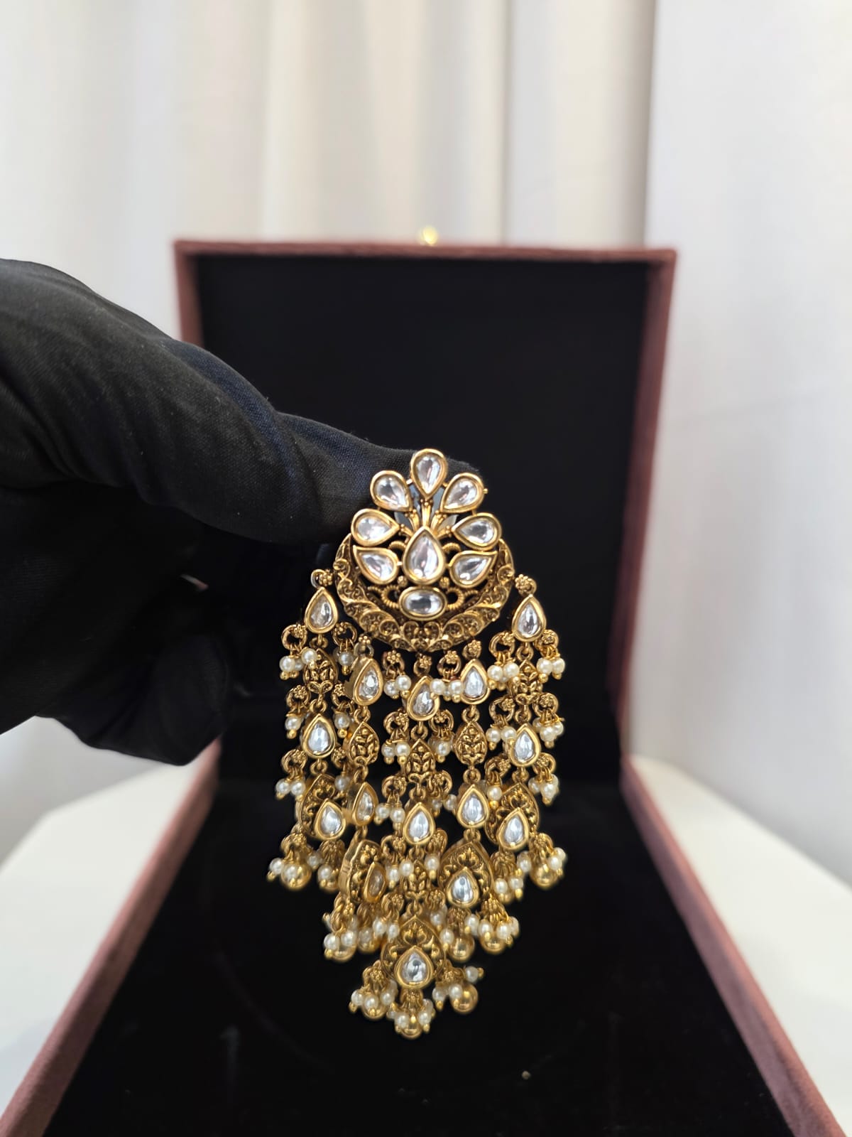 Flowy Kundan Pearl Cascade Earrings