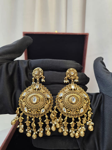 Heritage Antique Temple Chandbali Earrings