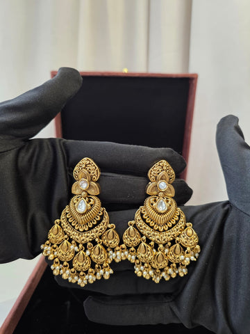 Antique Temple Kundan Drop Earrings