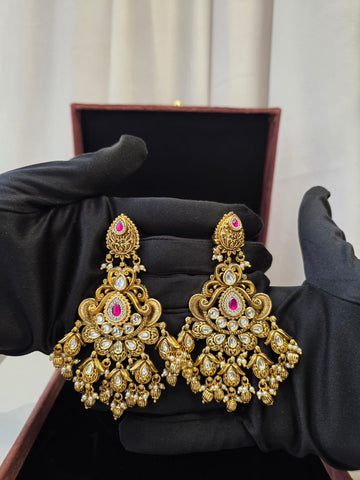 Temple Ruby Kundan Chandbali Earrings