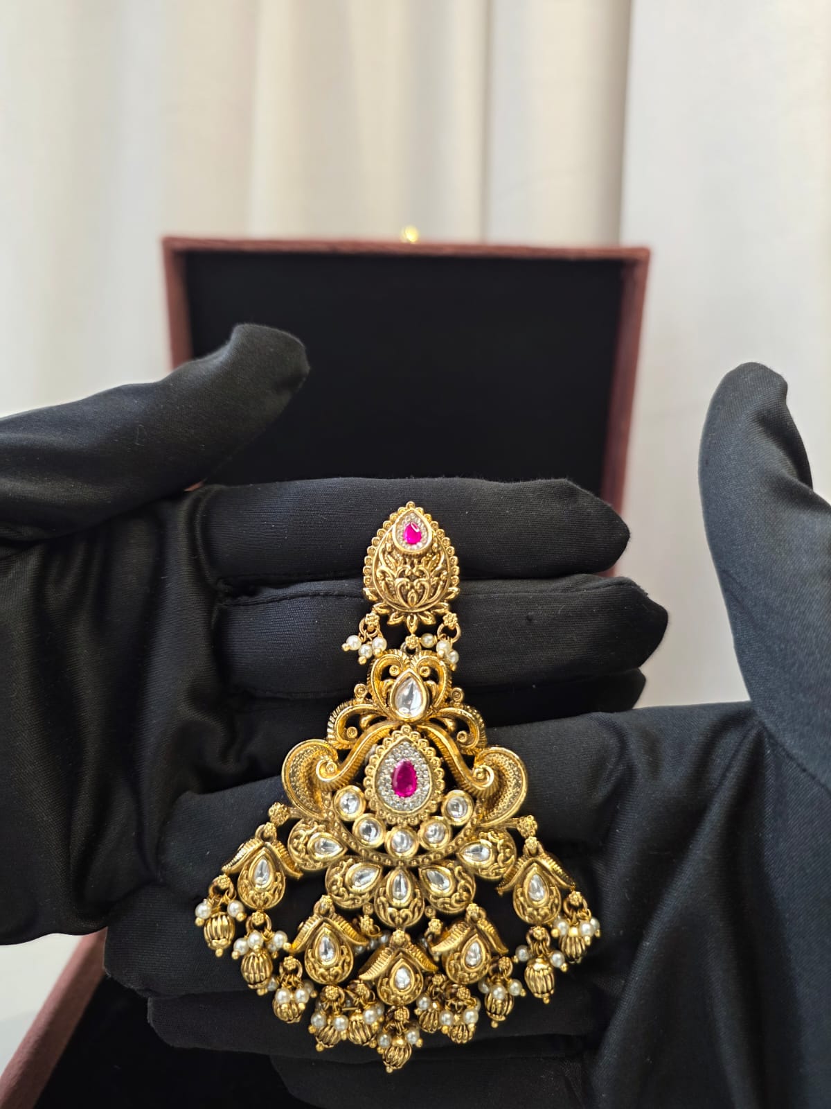 Temple Ruby Kundan Chandbali Earrings