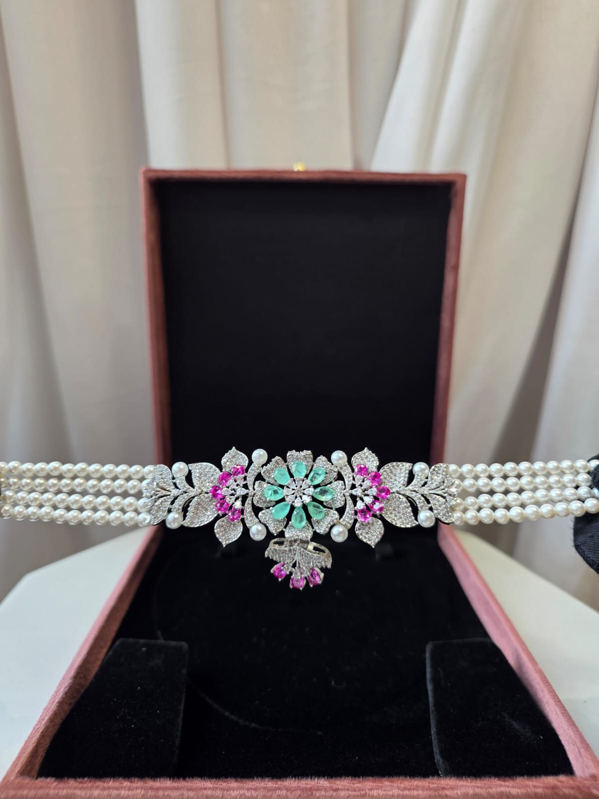 Elan Floral Pearl Diamond Necklace Set