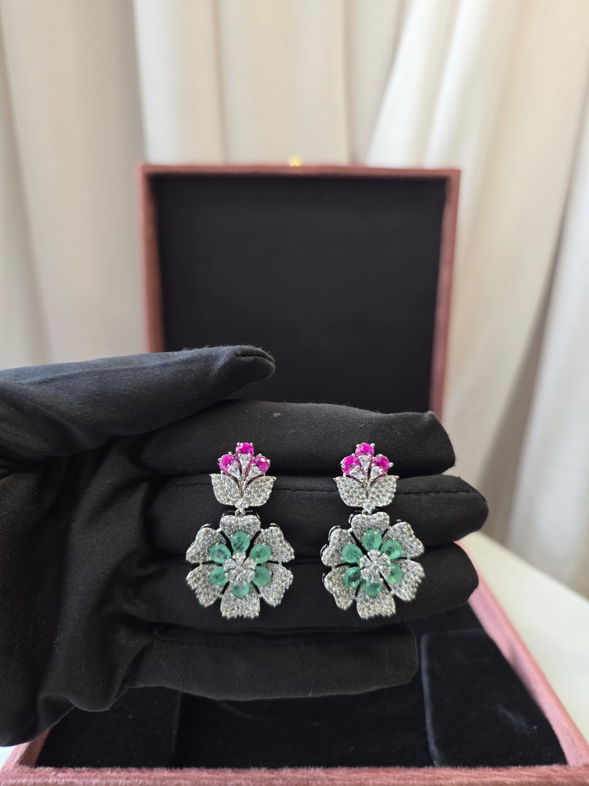 Elan Floral Pearl Diamond Necklace Set