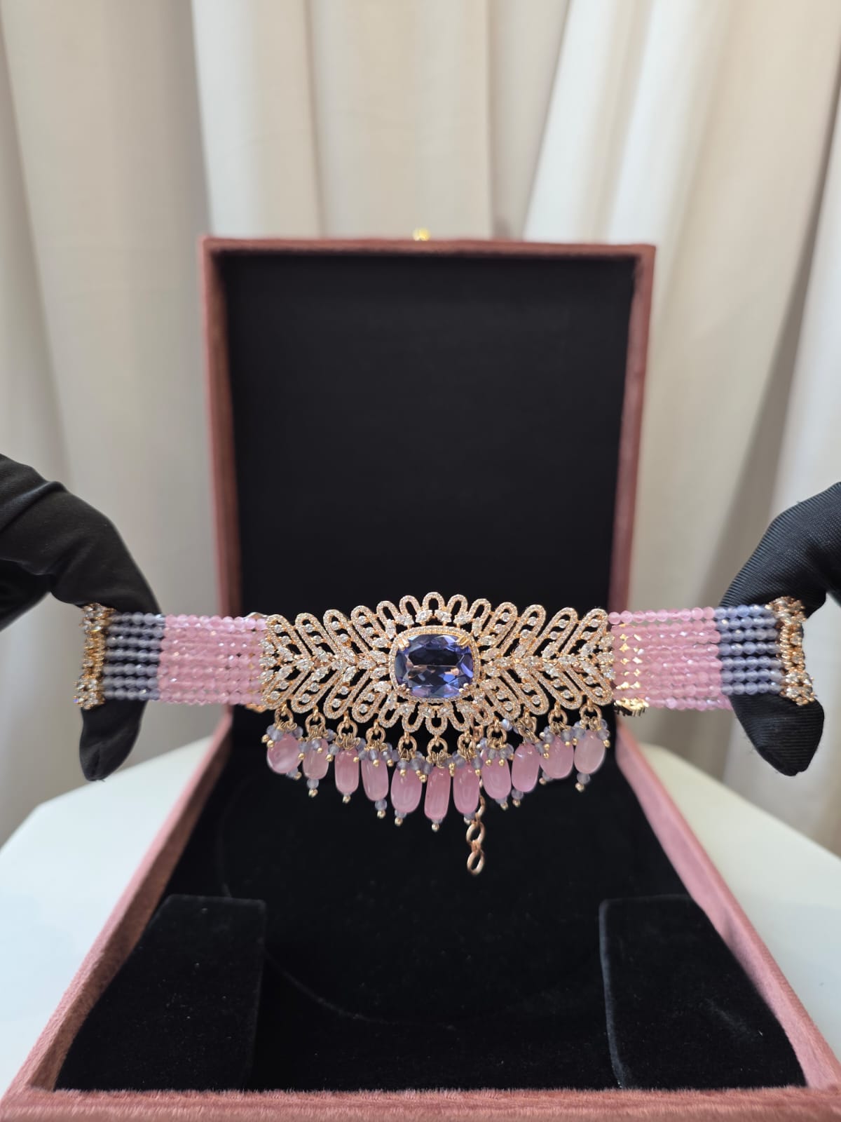 Lavender Grace Pearl Beaded Choker Set