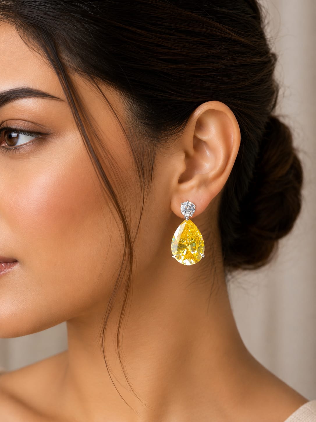 Citrine Solitaire Teardrop Earrings
